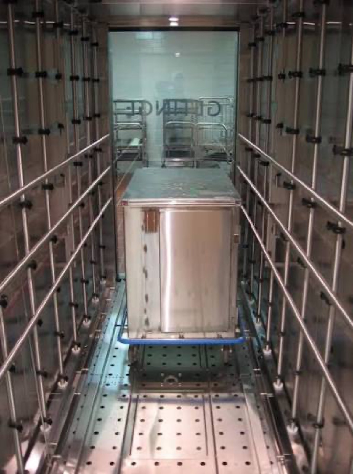 Inside a steam sterilizer chamber with a load ready to process